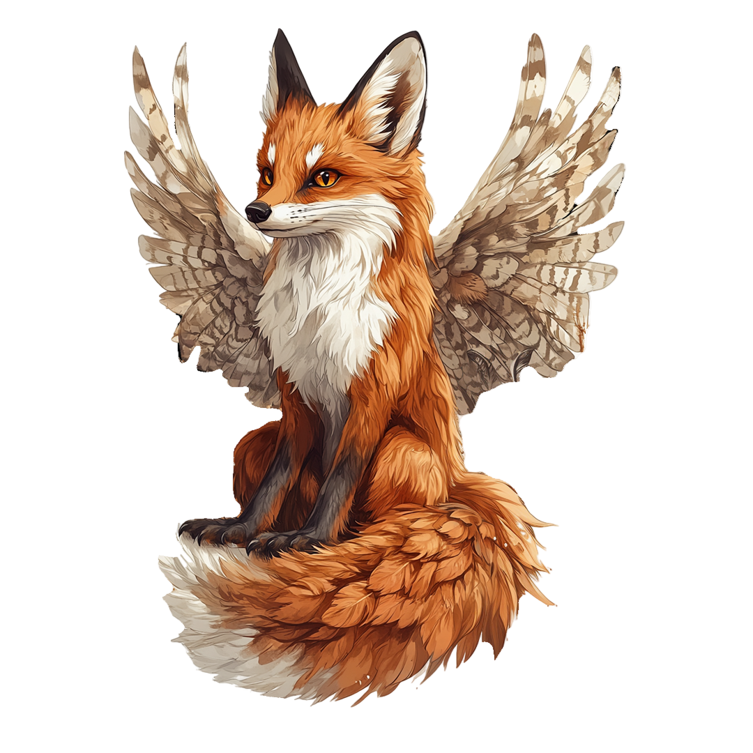Illustration of a fox with wings on a white background