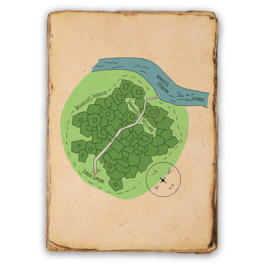 Vintage-style map on a textured surface with a white background